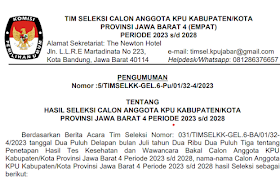 Pengumuman Calon Anggota KPU Kabupaten/Kota Provinsi Jawa Barat 4 Periode 2023-2028